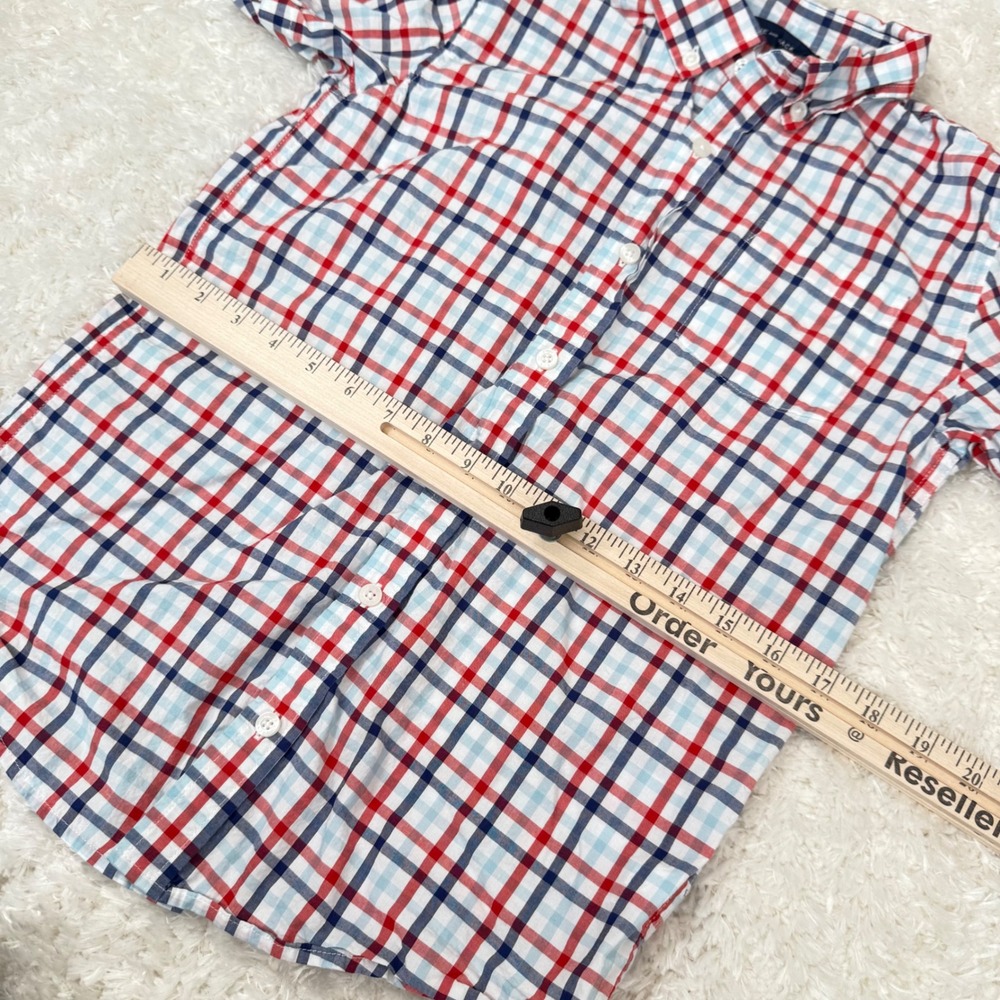 Janie & Jack Boy's 14 Red Blue Plaid SS Button Shirt Patriotic American Poplin - Picture 6 of 11